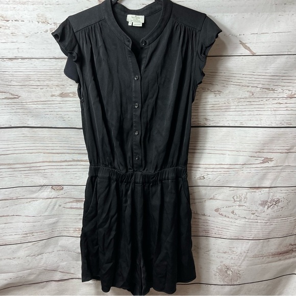 Kate Spade Crepe Ruffled Black Button Down Romper Size 2 - Picture 3 of 7